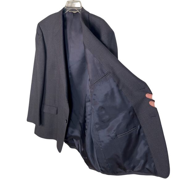 Pronto Uomo Mens 50L Plaid Wool Blazer 2 Button Big&Tall Dinner Jacket Navy Blue - Picture 4 of 8